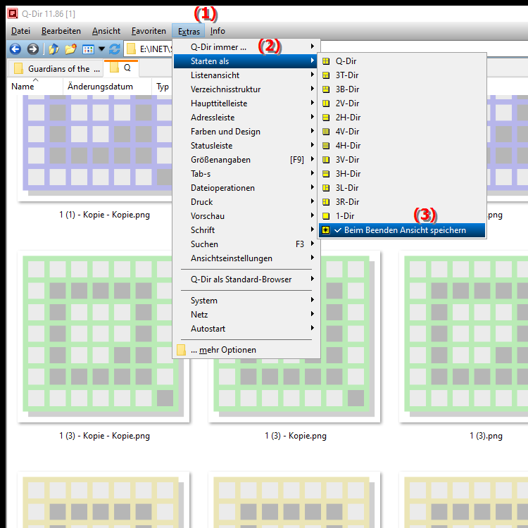 Wie speichere ich die aktuelle Ansicht beim Beenden von Datei Explorer Q